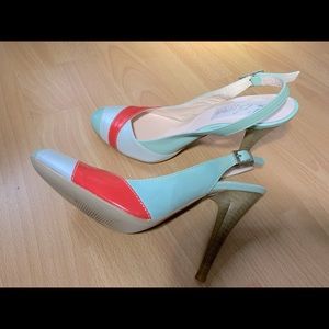 Leather sling back heels 37 EU Italy, like new